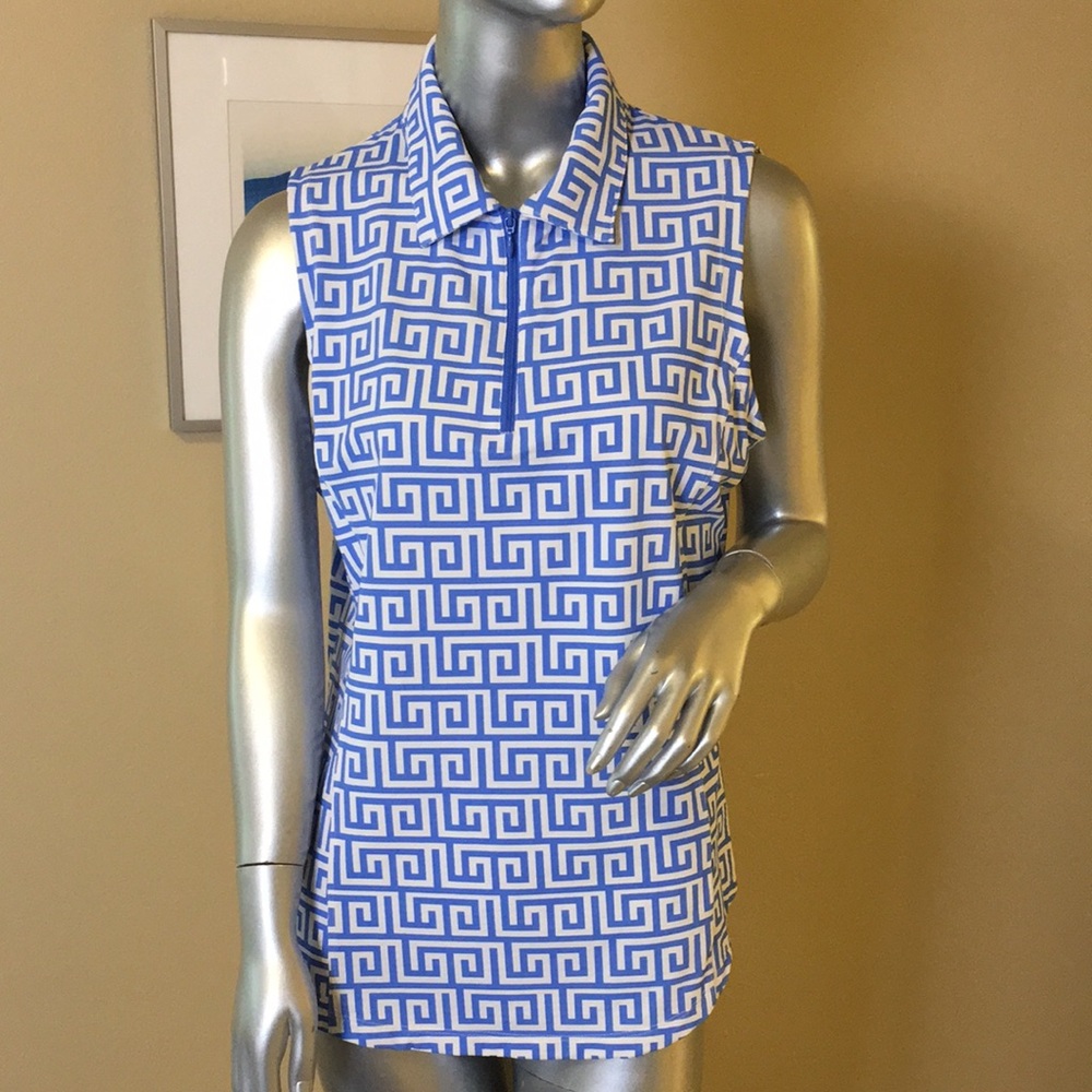 G LIFESTYLE GOLF BY GOTTEX Printed Polo Shirt - UPF 50+, Zip Neck, Sleeveless